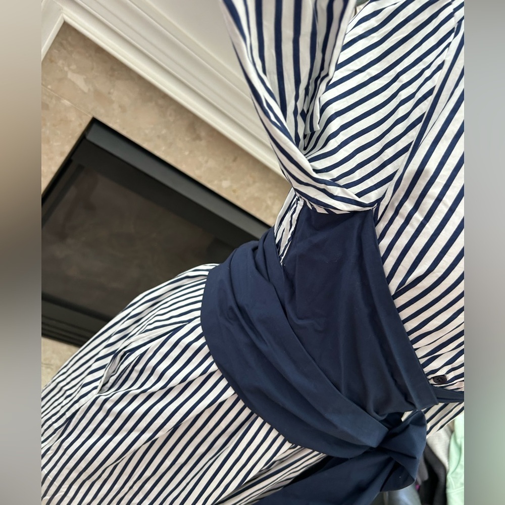 NWT Lumiere Striped Navy and White Cotton Shirt Dress - Picture 3 of 12